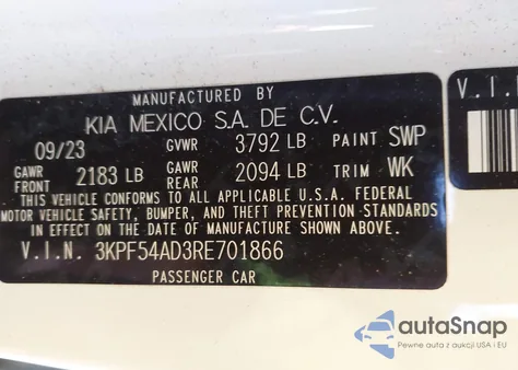 2024 Kia Forte Gt-Line z USA, uszkodzony, nr VIN 3KPF54AD3RE701866